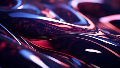 Fototapete - Abstract fluid-like shape with a neon glowing appearance in shades of purple and red.