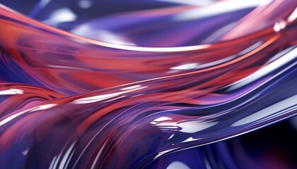 Fototapete - Abstract fluid-like shape with a neon glowing appearance in shades of purple and red.
