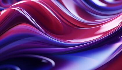 Fototapete - Abstract fluid-like shape with a neon glowing appearance in shades of purple and red.