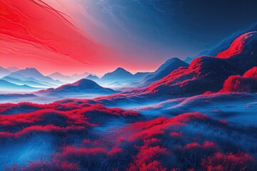 Wall Mural - Vibrant Red and Blue Abstract Landscape with Soft Textures and Smooth Gradient Background