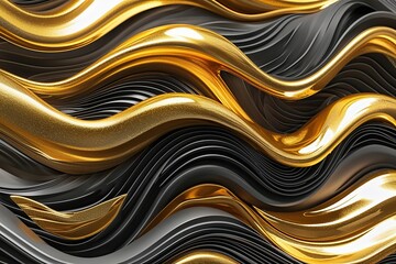 Poster - Stunning Gold Wave Design with Luxurious Charcoal Accents and Creative Flow