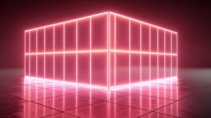 Poster - Pink Neon Cube Abstract 3D Render