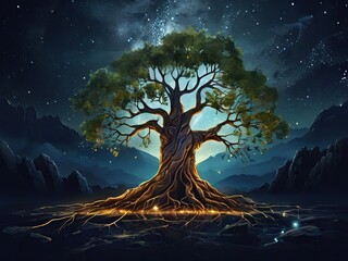 Wall Mural - lonely tree in the night