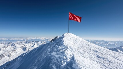 Poster - A red flag is on top of a snow covered mountain