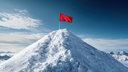 Poster - A red flag is on top of a snow covered mountain