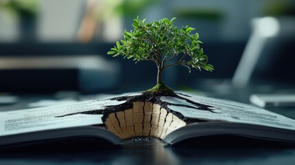 Poster - A tree is growing out of a book that has been ripped open