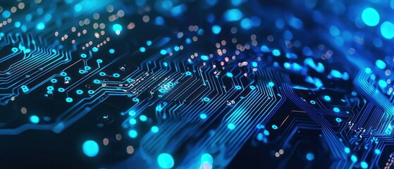 Poster - Abstract Circuit Board: Glowing Blue Technology Background