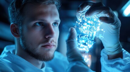 Poster - A man is holding a glowing object in his hand