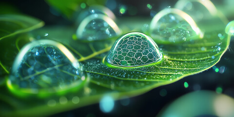 Poster - creative depiction of stomata on leaf illustrating their structure and function, with focus on intricate details and vibrant colors