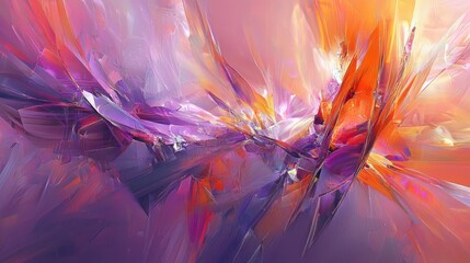 Poster - Abstract Burst of Color: A vibrant digital painting showcasing dynamic interplay of purple, orange, and pink hues.