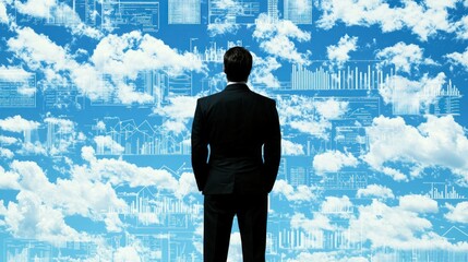 Poster - Businessman Contemplating Cloud Computing and Data Analysis