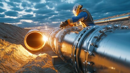 Poster - A man is working on a large pipe
