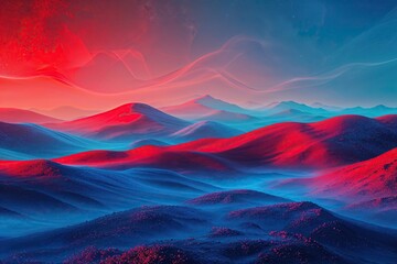 Wall Mural - Bright Red and Blue Abstract Landscape with Soft Textures and Smooth Gradient Background