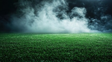Poster - A field of grass with a lot of smoke in the background