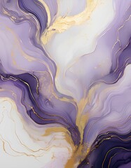 Fototapete - Marble texture with elegant purple-white and gold veins. Abstract liquid background in lavender and white. 