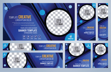 Wall Mural - Set of Blue social media, Web banners templates, Coverpage Standard sizes with space. Vector illustration