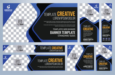 Wall Mural - Set of Blue social media, Web banners templates, Coverpage Standard sizes with space. Vector illustration