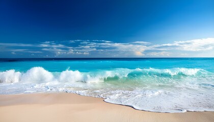 Aufkleber - tropical beach with blue sky. waves on the beach with blue sky background. beach and waves. beach and sea