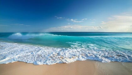 Aufkleber - waves on the beach with blue sky background. beach and waves. beach and sea
