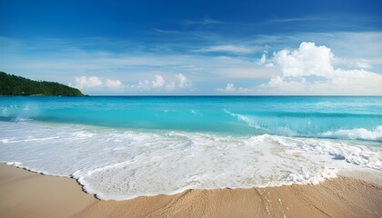 Aufkleber - waves on the beach with blue sky background. beach and waves. beach and sea