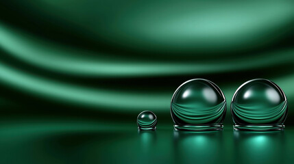 Poster - Elegant Green Spheres with Soft Waves in Background for Abstract Artistic Display