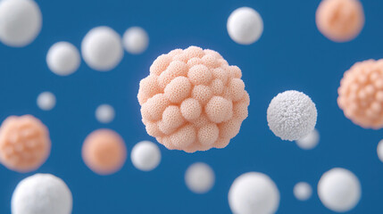 Poster - Abstract Representation of Micro Organisms in Colorful Floating Design Against Blue Background