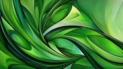Poster - Abstract Green Swirls with Smooth Curves and Flowing Forms for Modern Art Applications