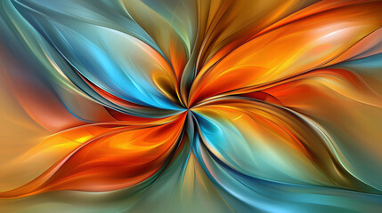 Poster - Abstract Swirls of Orange and Blue Colors Creating a Dynamic and Fluid Design Element