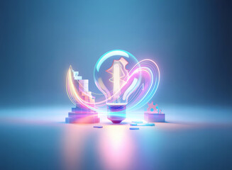 Aufkleber - double exposure art featuring a glowing light bulb with abstract energy and geometric elements, crea