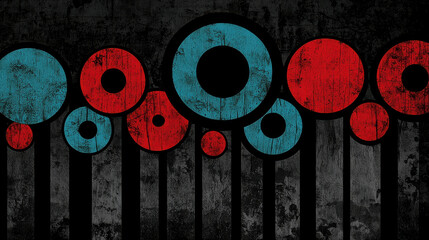 Fototapete - Abstract Circular Pattern with Red and Blue Elements on Dark Grunge Background