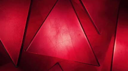 Poster - Geometric Red Triangles with Translucent Texture and Light Reflections on a Dark Background