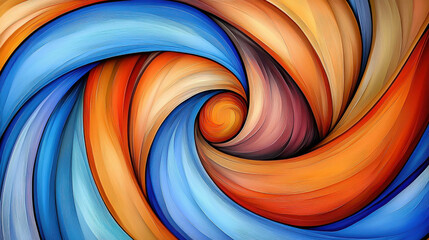 Poster - Colorful Swirling Abstract Art with Blue, Orange, and Cream Tones in Dynamic Pattern