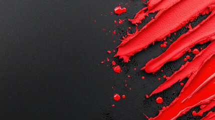 Poster - Vivid Red Paint Streaks and Splatters on Dark Background for Abstract Artistic Designs