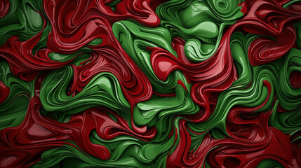 Poster - Vibrant Abstract Swirls in Green and Red Fluid Textures for Bold Design Backgrounds