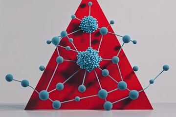 Poster - Vibrant Red Triangular Background Featuring Interconnected Dots for Effective Communication and Molecular Interaction