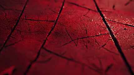Aufkleber - Close-Up of Detailed Cracked Texture on Red Surface with Intricate Patterns and Shadows