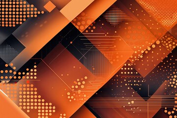 Poster - Vibrant Orange Diamond Pattern with Abstract Dots and Lines for Modern Tech and Communication