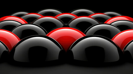 Fototapete - Glossy Black and Red Sphere Arrangement on a Dark Surface for Artistic Background Design