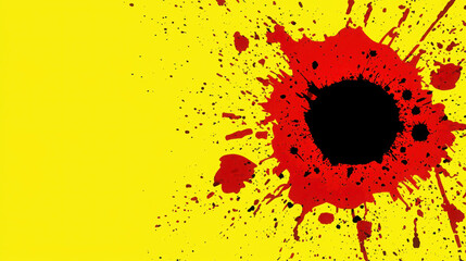 Poster - Vibrant Yellow Background with Bold Red Paint Splash and Black Center Point Creation
