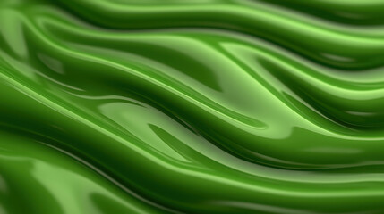 Poster - Smooth Green Waves of Liquid with Glossy Texture and Fluid Motion Captured in Close-Up View