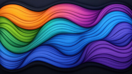 Poster - Colorful Wavy Stripes with Smooth Texture on Dark Background for Creative Designs