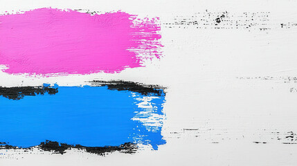 Poster - Vibrant Pink and Blue Brush Strokes on White Background for Creative Art Projects