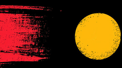 Poster - Bold Red Brush Stroke with Vibrant Yellow Circle on Black Background for Artistic Design