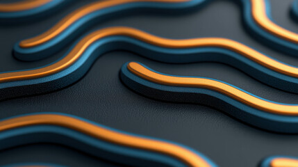 Fototapete - Abstract Curved Lines in Dynamic Patterns with Shades of Blue and Orange on Dark Surface