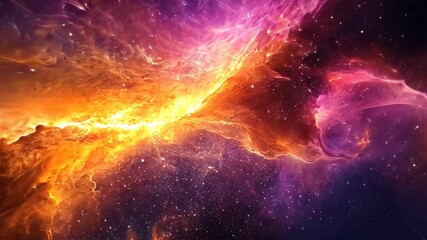Wall Mural - swirling colors of a brilliant nebula in deep space showcasing vibrant purple and orange hues, brill