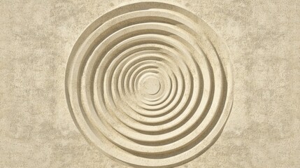 Poster - Centered stone within concentric circles on sand symbolizes stability and inner strength in a serene setting