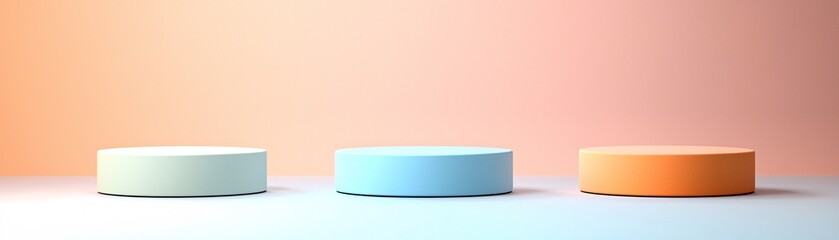 Poster - soft pastel-colored 3D podium, playful and modern aesthetic, smooth rounded edges, dreamy lighting, minimal and elegant, high-quality rendering, copy space, no watermark, no trademark