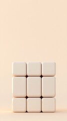 Poster - stacked cube 3D podium, abstract architectural form, minimalistic yet dynamic composition, creative branding concept, neutral color palette, soft diffused lighting, copy space, no watermark, no