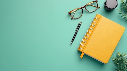 Poster - Infographic design featuring a book icon with a minimalist bookmark draped over the top along with sleek eyeglasses positioned next to it all on an isolated background