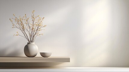 Poster - sculptural art-inspired 3D podium, asymmetrical modern design, high-end gallery-style presentation, soft atmospheric lighting, refined and sophisticated aesthetic, copy space, no watermark, no